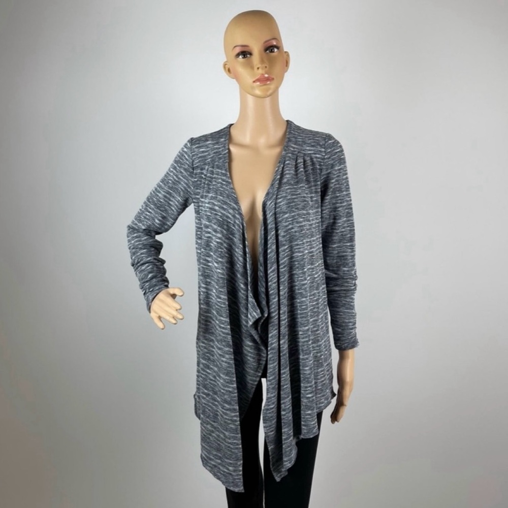 Stylish Heathered Gray Open Front Ruffle Cardigan